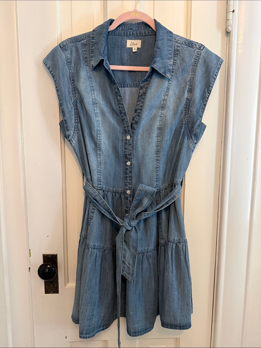 Elan Denim Shirt Dress with Tie Waist - Blue